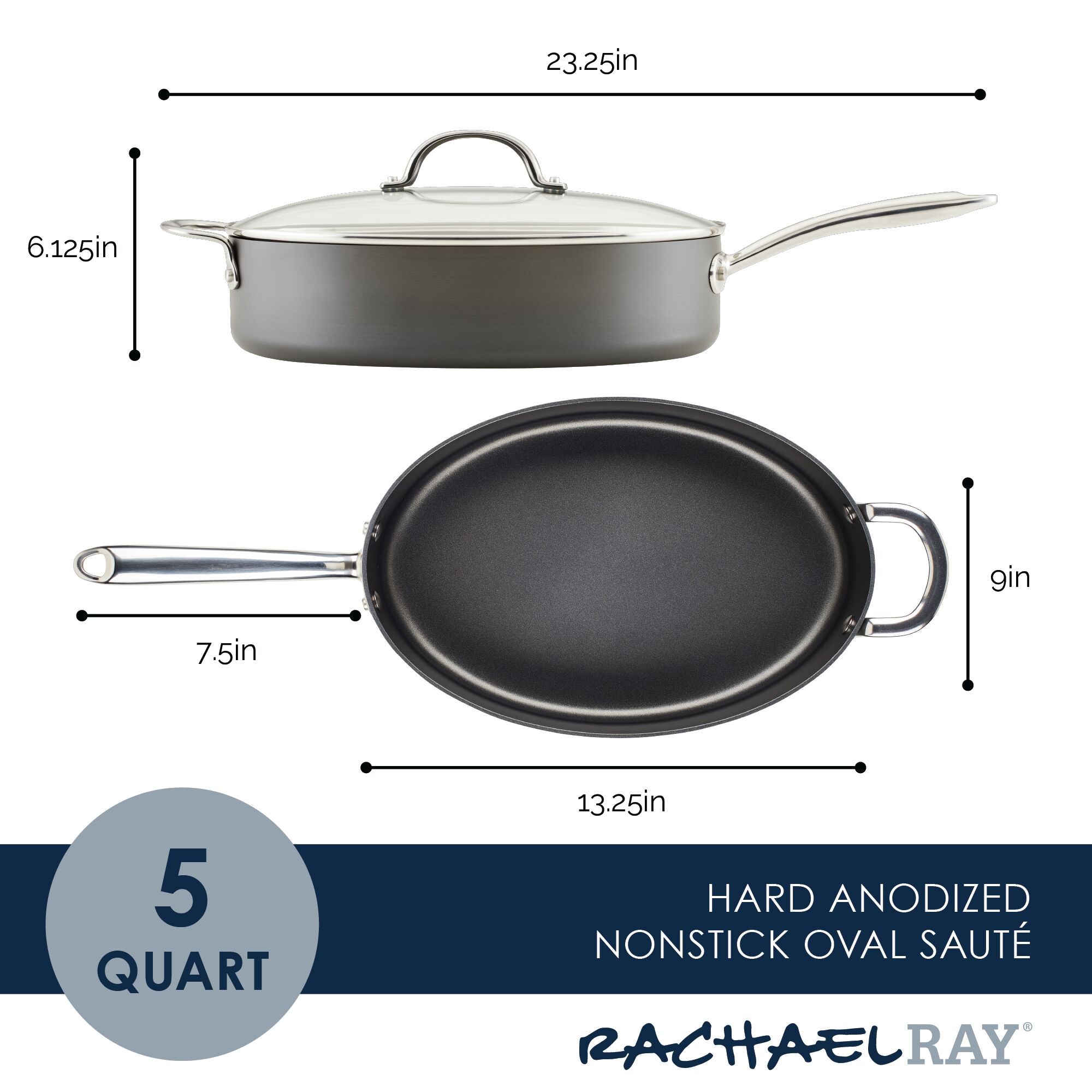 5-Quart Professional Hard Anodized Nonstick Oval Saut?? Pan with Lid - Image 4