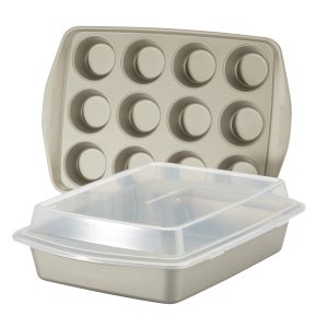 3-Piece Nonstick Covered Cake Pan & Muffin Pan Set